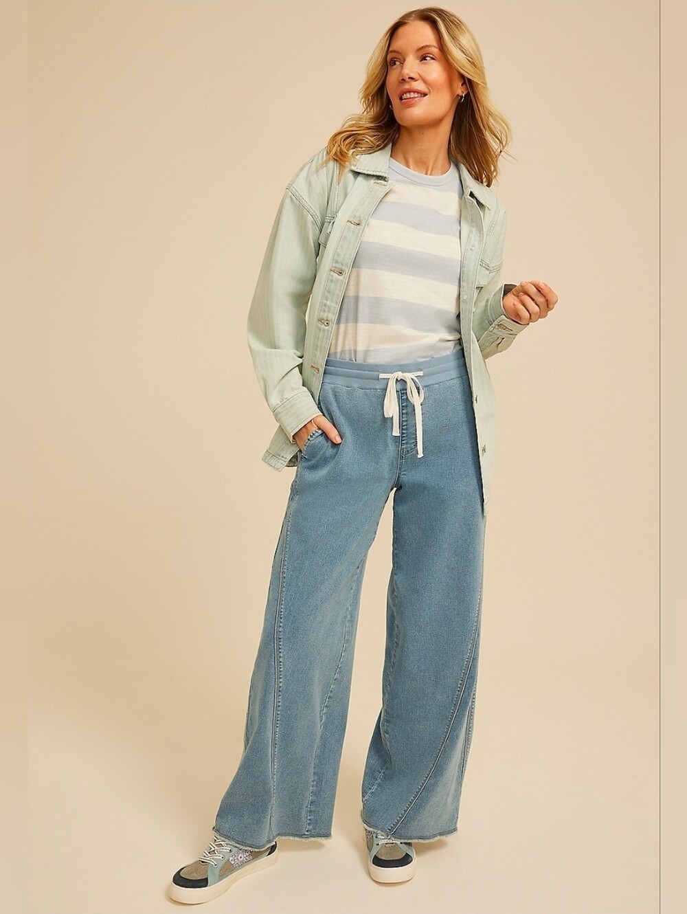 NWOT Aerie Daydream Denim Stretch Trouser Wide Leg Jeans S Long